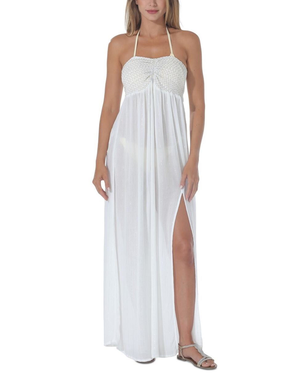 Raviya Women's Metallic Tie-Back Maxi Cover-Up White Size L 2020